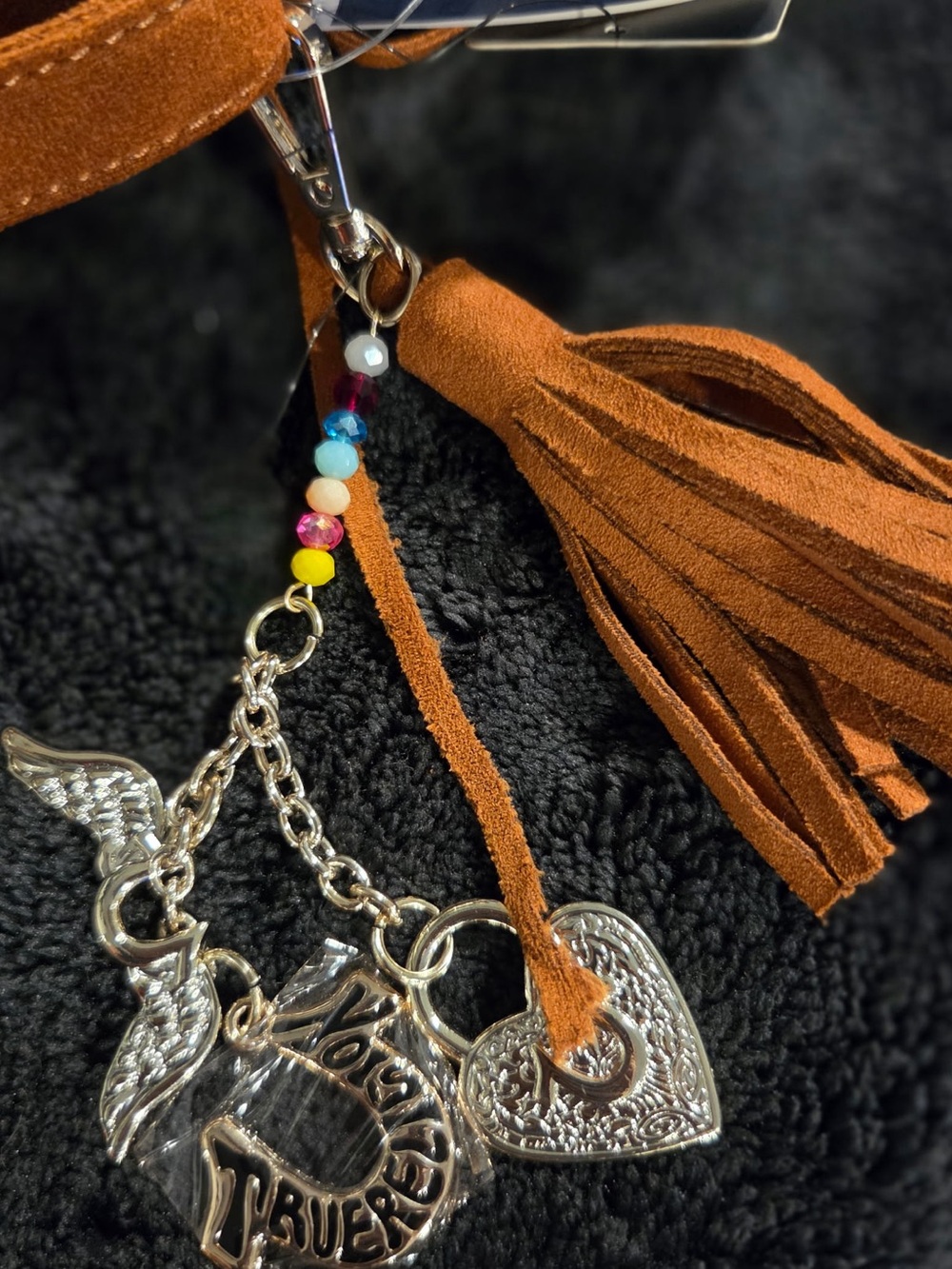 True Religion Faux suede fringe purse with silver studs and a heart charm - Picture 4 of 10